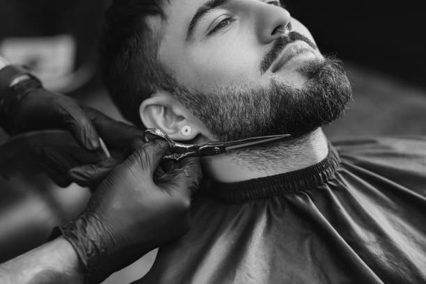 Beard trim with scissors at Rick's Barbering